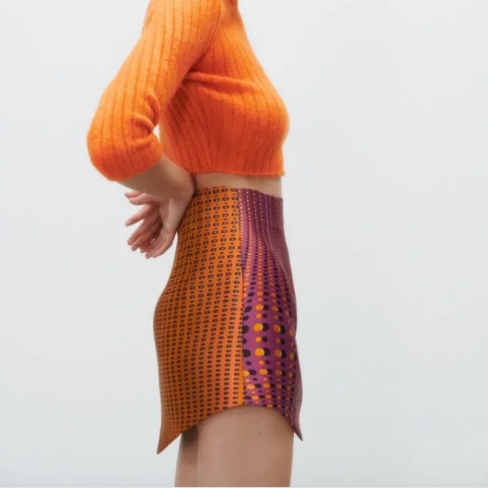 LAST ONE! BLOGGER'S FAVE! Zara High Waisted Short Skirt Orange Pink Sz M, L NWT - Picture 16 of 16